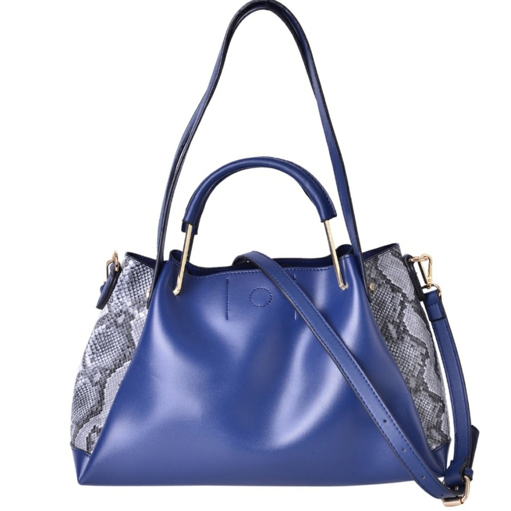 Blue and black snake side hobo tote bag